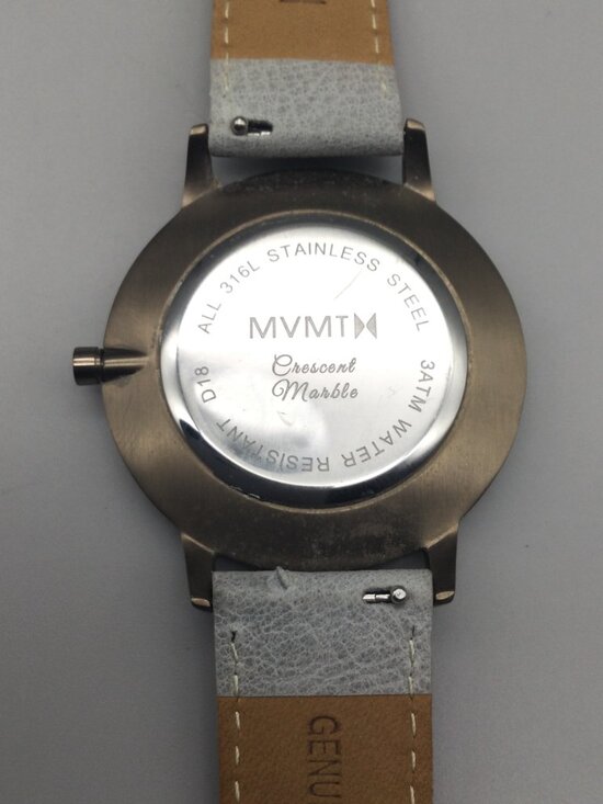 MVMT Boulevard Watch Women 38mm Silver Tone Crescent Marble Leather New Battery
